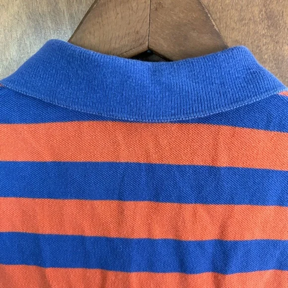Polo by Ralph Lauren Men's Orange and Blue Striped Polo Shirt Y2K Vintage Rugby - Picture 8 of 16